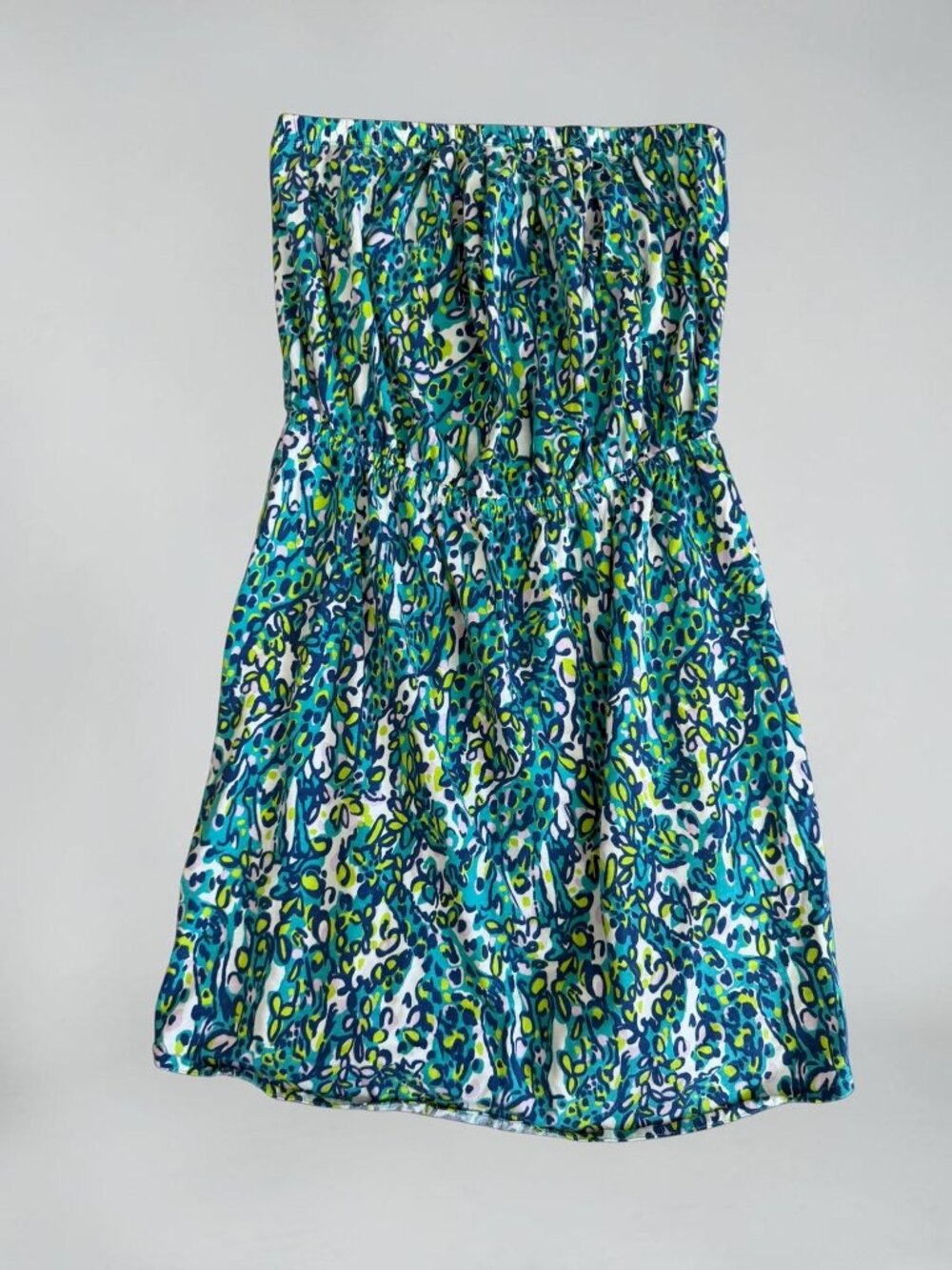 LILLY PULITZER Green Blue Floral Strapless Dress Size Medium
